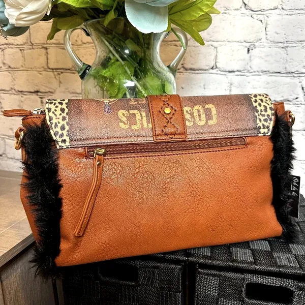 Beautiful Clutch Crossbody Handbag Turn Lock Fur Trim - Image 8