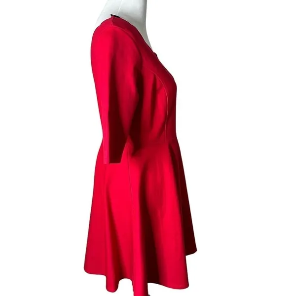Lulus Red Scalloped Mini Skater Dress Womens L Stretch Knit Flared Fit & Flare - Image 5