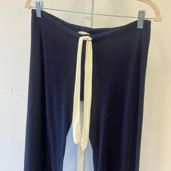 Eberjey Navy Blue Lounge Jogger Pants Cream Drawstring Small S Minimalist - Image 3