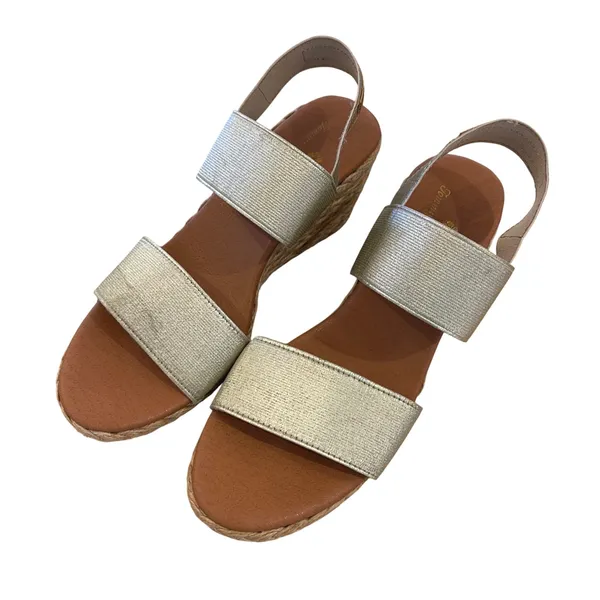 Tommy Bahama Sakura Wedge Espadrille Sandals Gold Metallic Ankle Strap Shoes 6.5 - Image 2
