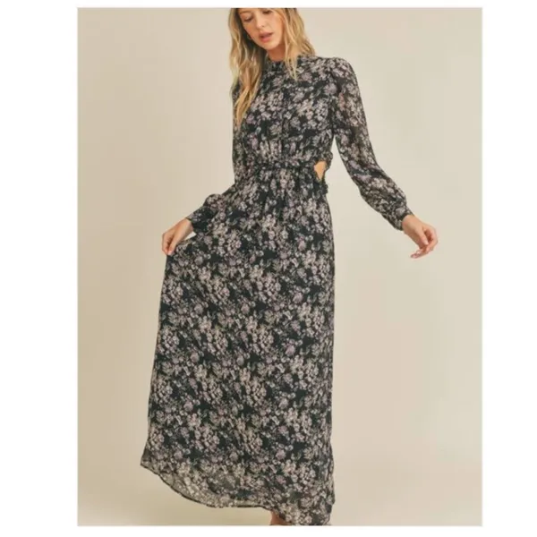 NWT Lush Long Sleeve Floral Maxi with Side Cut Out - Image 4