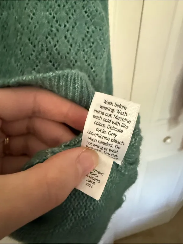 Women's LC Lauren Conrad Pointelle Henley Knitted Sweater Emerald Green Large - Image 7