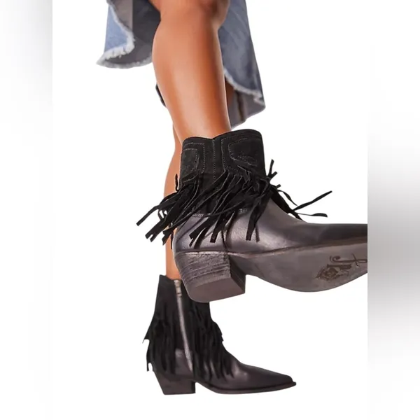 🆕 Free People | Lawless Fringe Western Boot | Black | Size: 8.5 - Image 2