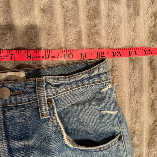 Reformation High Rise Straight Leg Jeans Blue‎ Raw Hem Button Fly Size 25 - Image 7