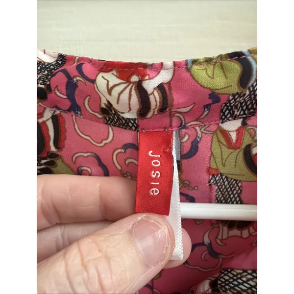 Josie Natori Sleepshirt Gown Sz S Oriental Geisha Pink‎ Figural FLAW READ - Image 4