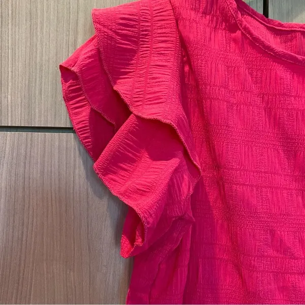 Hot Pink Ruffle Sleeve Top Blouse Flirty Feminine Small - Image 2
