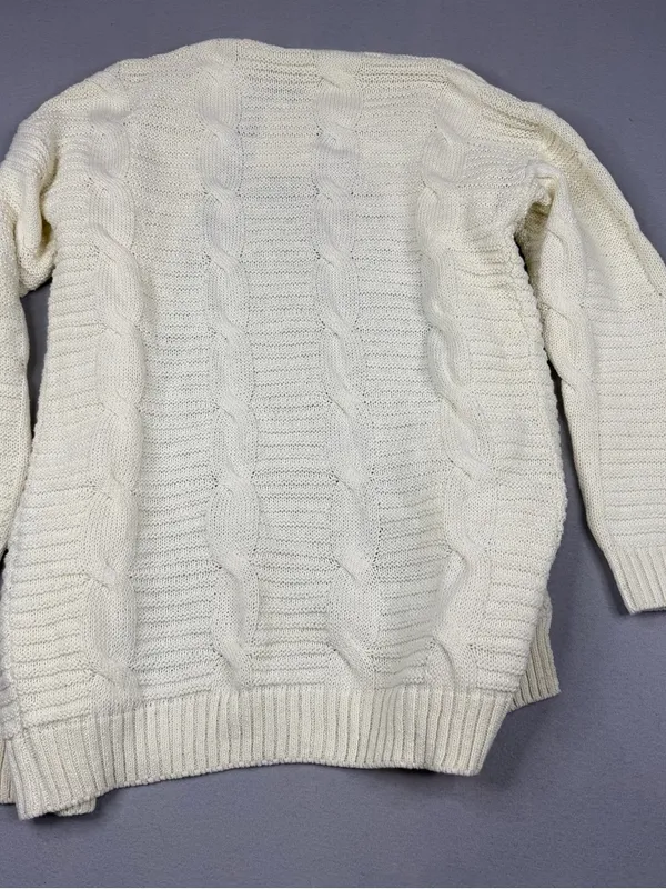 Jack & Missy Aspen Cardigan Womens M Ivory Cable Knit Open Front Pockets NWT Size M - Image 7