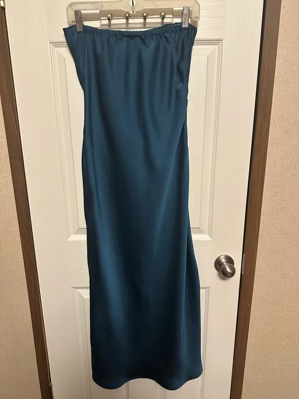 Hello Molly Teal Strapless Satin Midi Dress - Image 7