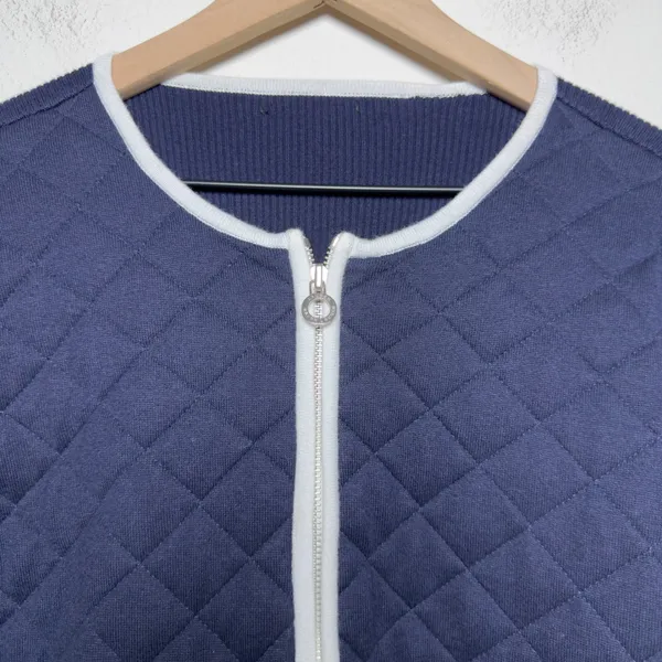 Lauren Ralph Lauren Women Sweater M Blue Preppy Quilted Zip Rib Knit Nautical - Image 5