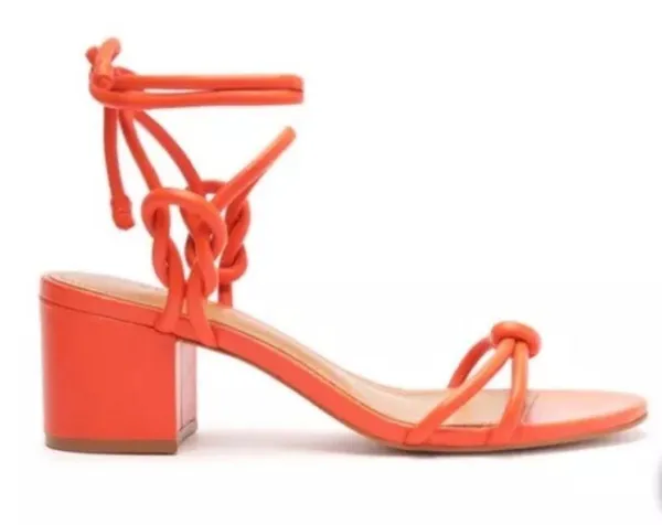NWT SCHUTZ Leather Nicky Heeled Sandals Orange Size 8.5 - Image 3