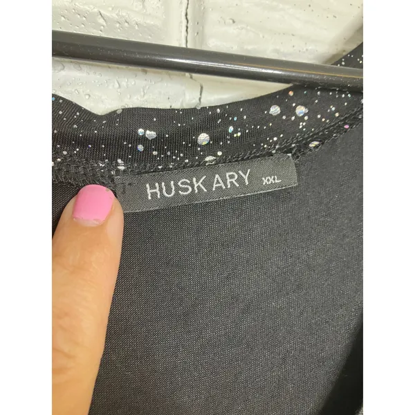 Huskary Maxi Dress Womens‎ XXL Black Excellent Glitter Galaxy V-Neck Side Slit - Image 5