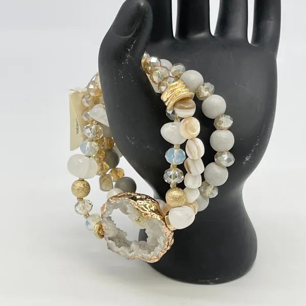 SAACHI Bracelet Set Stone Geode Crystal Beaded Stretch NWT Boho Stackable Artsy White - Image 9