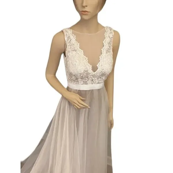 Hebeos wedding dress white lace‎ and tool over champagne sz 2 - Image 13