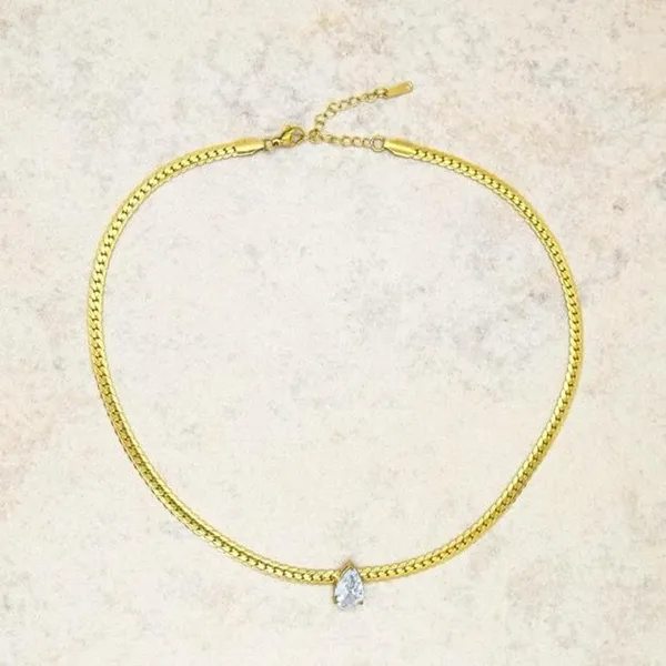 Gold Chain Necklace with Teardrop Crystal - Image 4