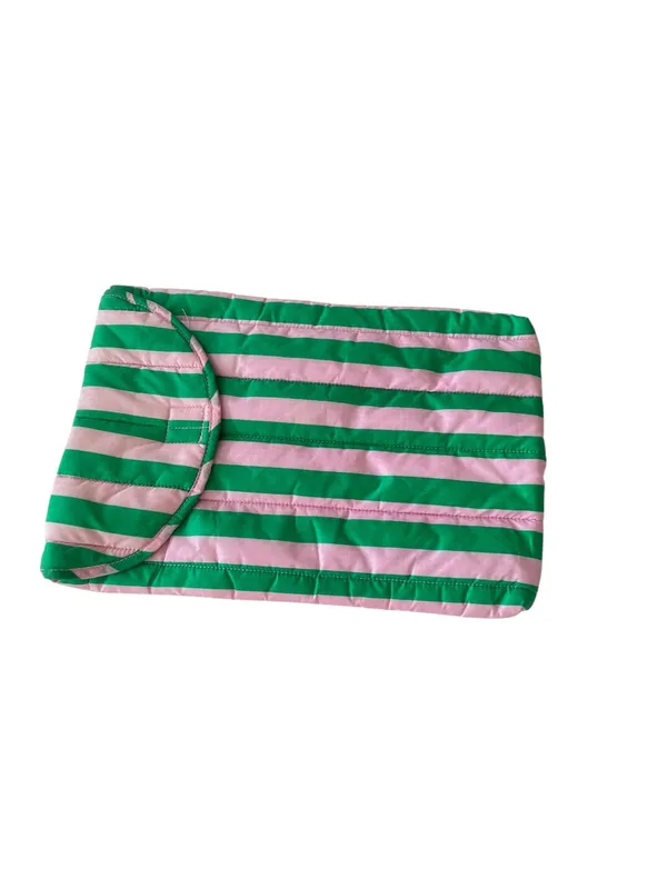 Baggu Puffy Laptop Sleeve Pouch Awning Stripe Pink Green 14” - Image 2
