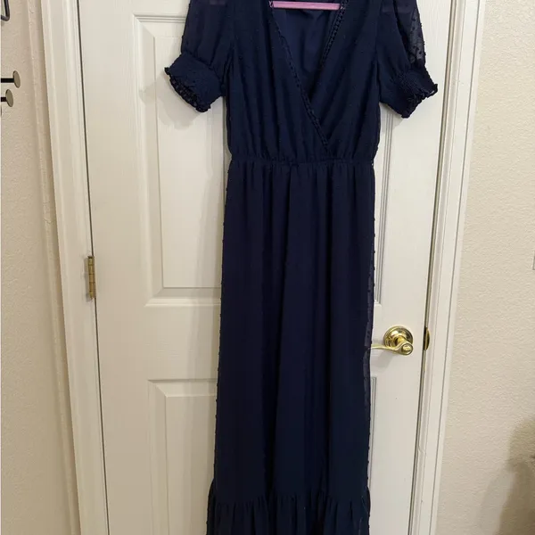 Lulus Falling Into You Navy Blue Swiss Dot Tiered Maxi Dress - Size Medium - Image 6