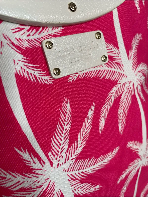 Kate Spade Vintage Hot Pink Monkey Palm Tote Bag w Oval Handles Noel Dot Stamped - Image 8