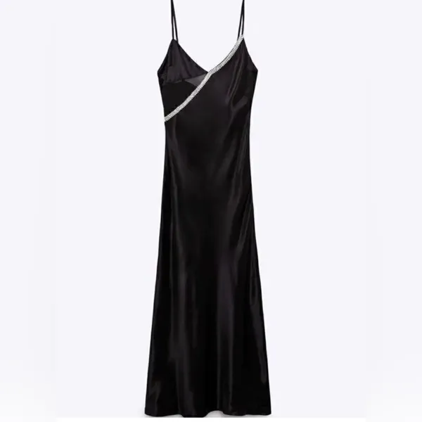 SATIN EFFECT RHINESTONE DRESS BLACK - REF. 0881/219 New without tag XS - Image 2