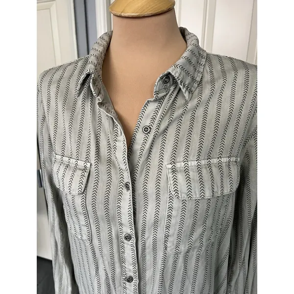 Billie T‎ Striped Utility Shirt Green Button Up Long Sleeve Boho Western - Image 2