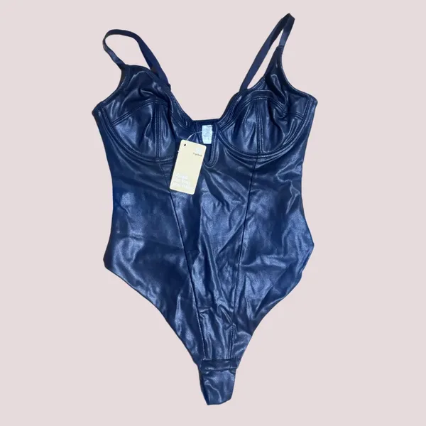 NWT Popilush Black Faux Leather Corset Top‎ Shapewear Bodysuit - Large - Image 4
