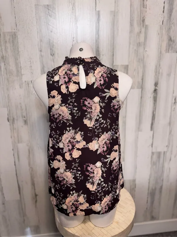 Skylar + Jade Plum Purple Floral Swiss Dot Mock Neck Sleeveless Blouse Womens Me - Image 3