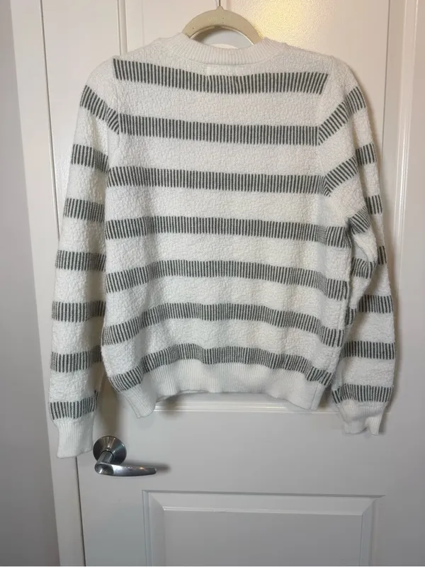 Absolutely Cream and Olive Striped Crewneck Sweater - Image 5