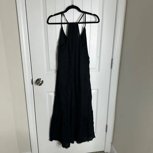 Anthropologie black linen maxi dress size XS ruffle oversize vacation minimalist - Image 11