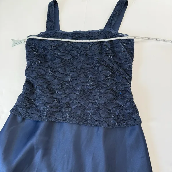 Alex Evenings Navy Blue Lace‎ Glitter Two Piece Jacket Sleeveless Satin Dress 6 - Image 10