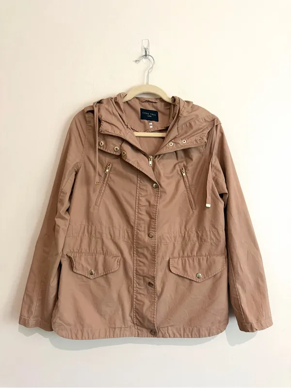 Love Tree Tan Hooded Utility Jacket Field Coat Lightweight 100% Cotton Sz Large - Image 2