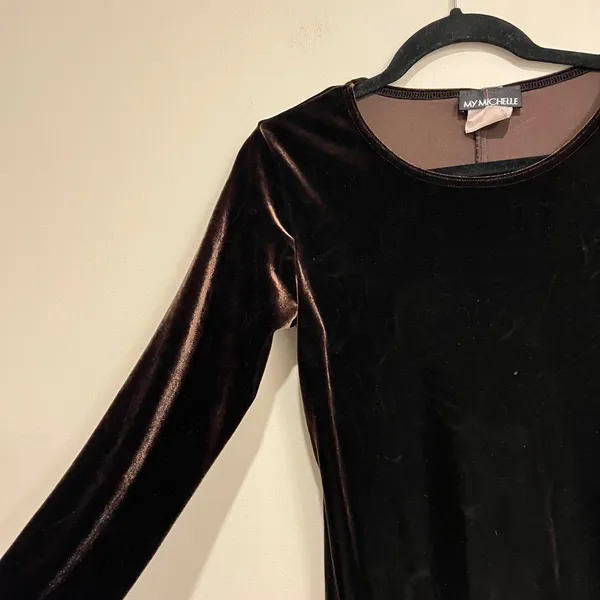 VTG Y2K Velvet Dress‎ Long Sleeve Mini Brown My Michelle Small Goblincore Fairy - Image 3