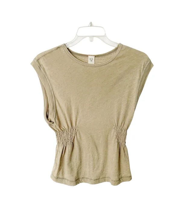 Free People We The Free Cinch Me Tee Top Khaki Beige Ruched Waist Size M Cotton - Image 5