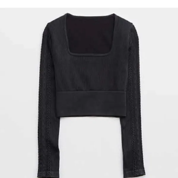 Offline By Aerie Seamless Cable Square Neck Ribbed Shirt Black Fall Sport NEW XL - Image 2