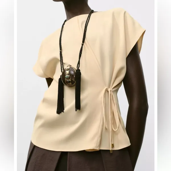 Zara NWT light yellow tie lace side top - Image 8
