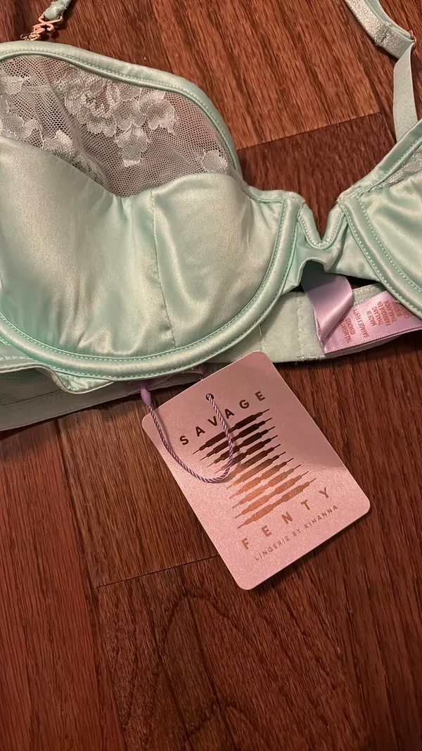 NWT Savage x Fenty Strap Up Lace Plunge Bra - teal - Image 5