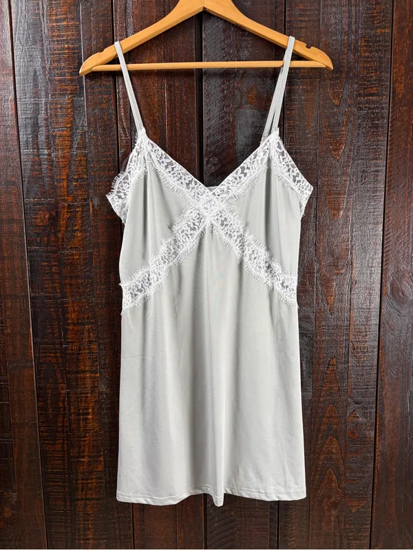 Nanette Lepore Gray Lace-Trim Chemise Slip Dress Size Large - Image 2