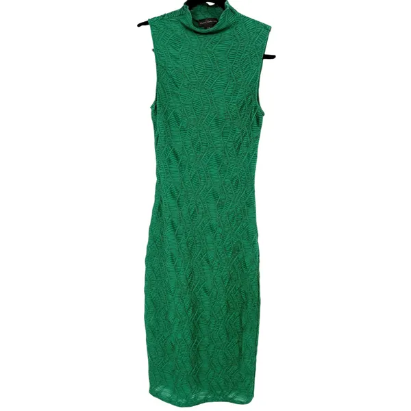 House of Harlow Green Textured Mock Neck Sleeveless Bodycon Midi Dress Size XS - Image 5