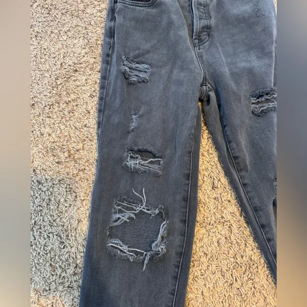 PacSun Gray Black Distressed Denim High Rise Straight Jeans Size 24 - Image 3