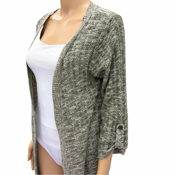 Maurices Open Front Textured Knit Cardigan Womens Large Olive Cream - Image 3