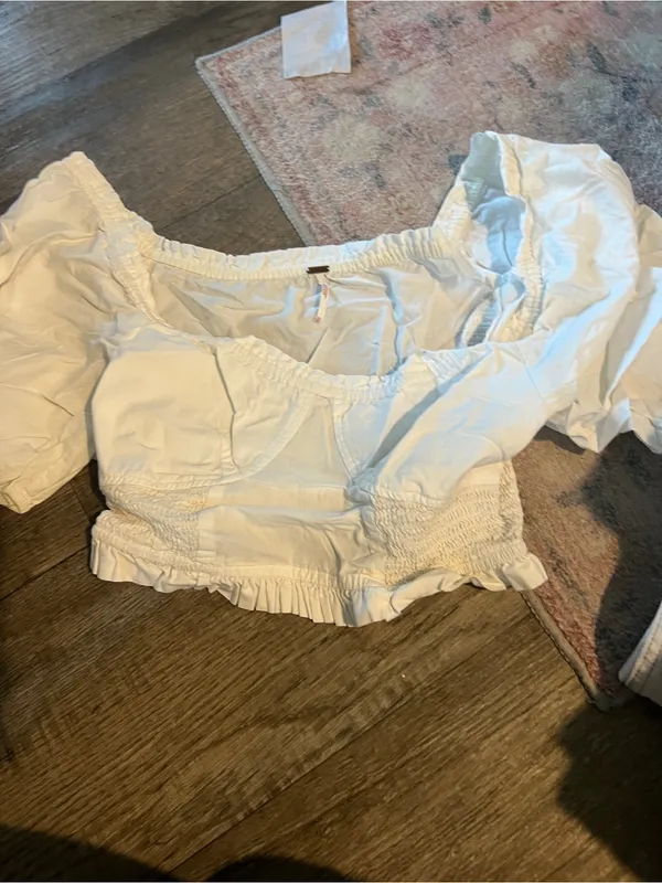 Free people White Puff-Sleeve Cropped Top - Image 5