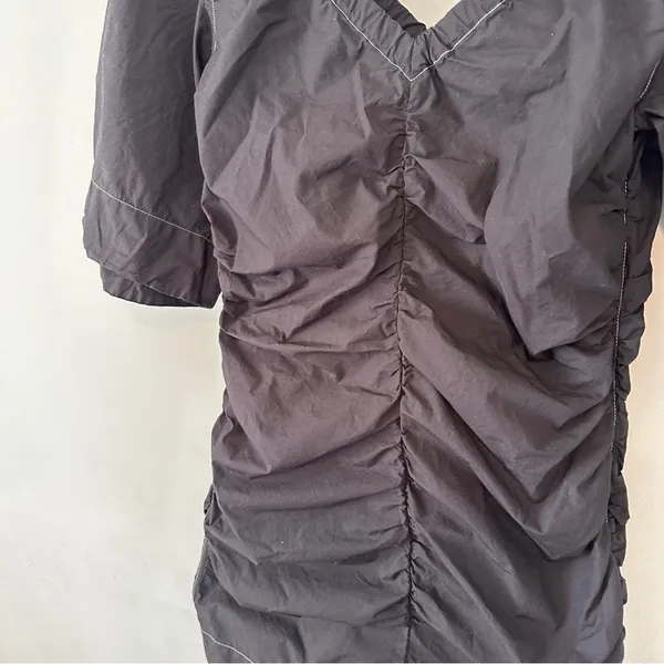 Ganni Cotton Black Ruched Dress 38 Medium Contrast Stitch - Image 6