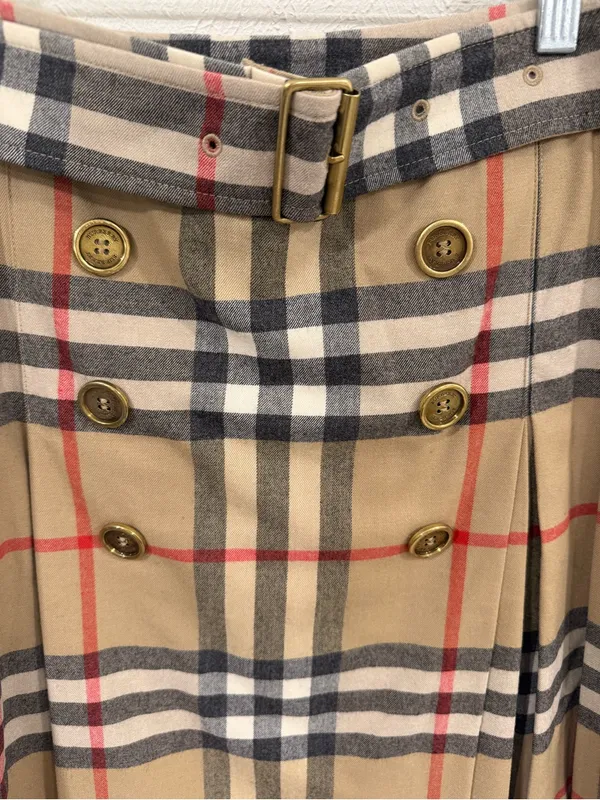 Burberry London Nova Check Wool Pleated Belted Skirt S - Image 2