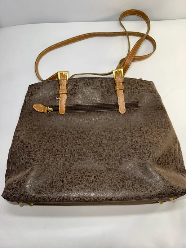 Vtg Jump Boyt Brown Pebbled Faux Leather Tote Purse Shoulder Bag Map Print⁠ - Image 4