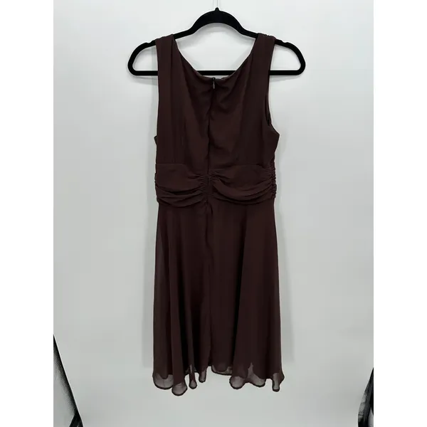 Chocolate Brown‎ Chiffon Ruched V-Neck Sleeveless Midi Dress Sz 12 Whimsigoth - Image 2