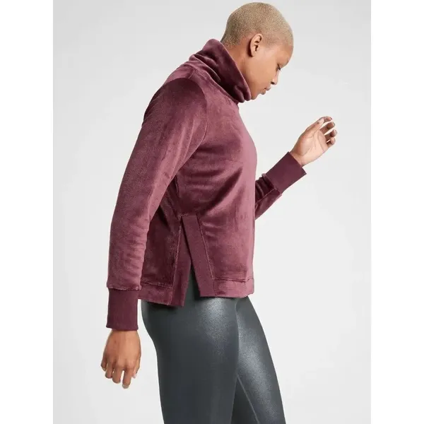 Athleta Double Cozy Karma Funnel Neck Burgundy Boxy Fit Medium - Image 10