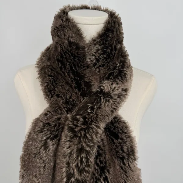 Restoration Hardware scarf faux fur pull through stole neck wrap chocolate brown - Image 2