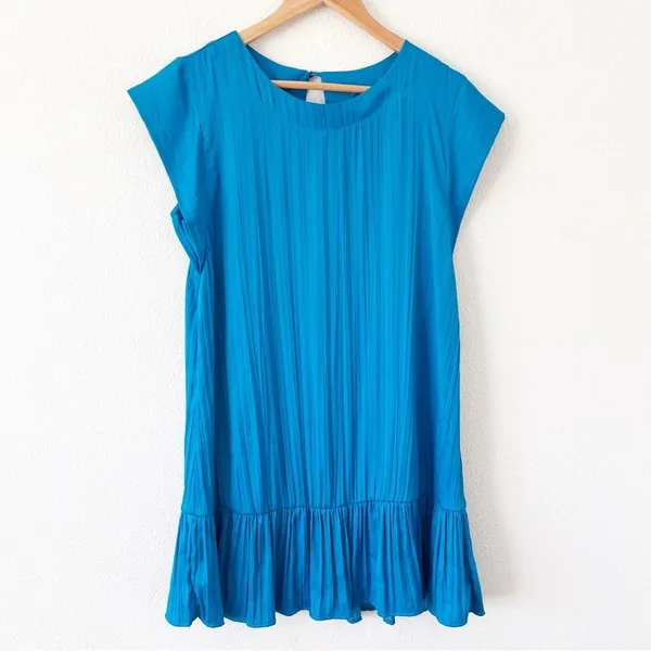 Anthropologie Maeve Blue Pleated Drop Waist Tunic Boho Babydoll Mini Dress - Image 2