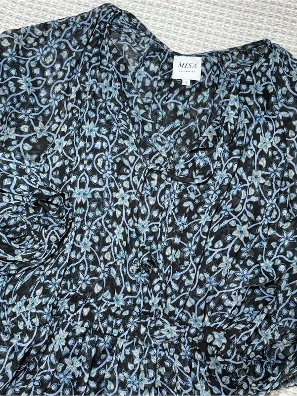 Misa Los Angeles Karlisa Floral Black And Blue Dress Size Small V Neck Flowy - Image 3