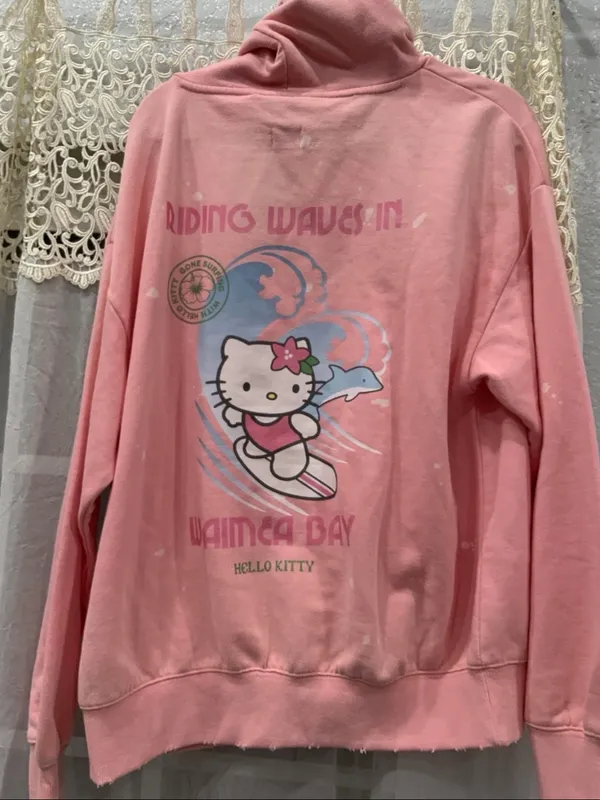 New Hello Kitty Peach Hoodie Sweatshirt Women SIZE M - Image 4