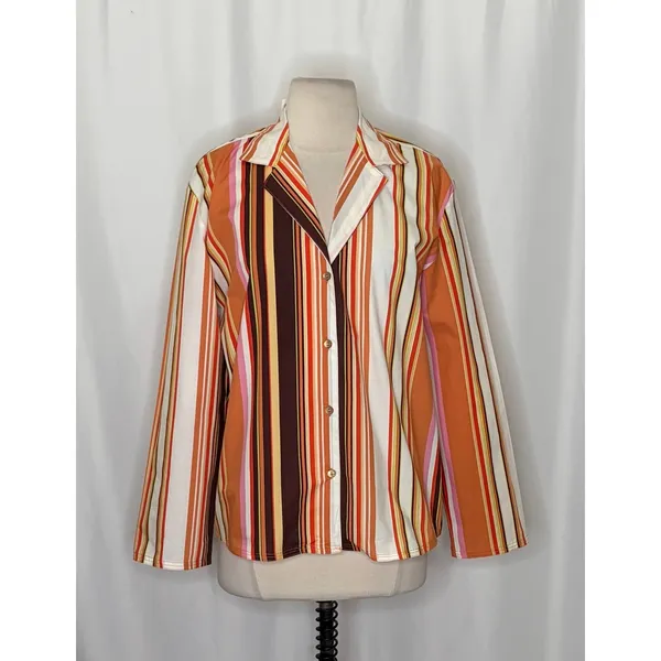 NWT!! ZARA Colorful Striped Buttondown Shirt Top‎ Cotton Notch Collar Small - Image 2