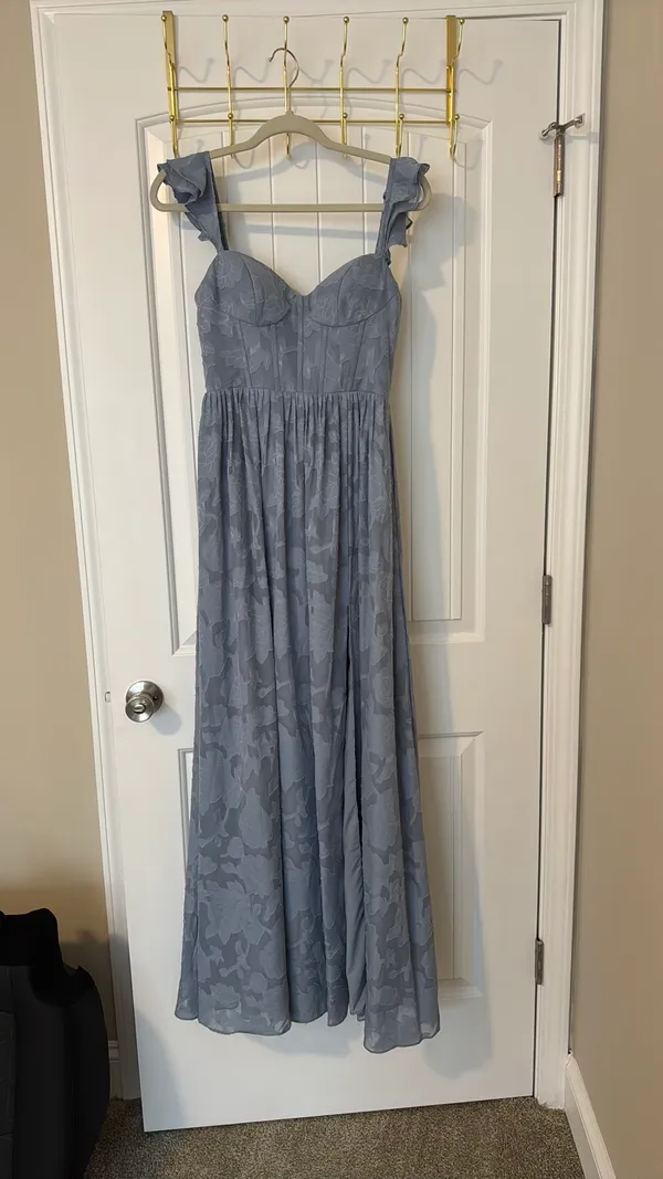 Azazie bridesmaid dress chiffon dusty blue A2 - Image 4